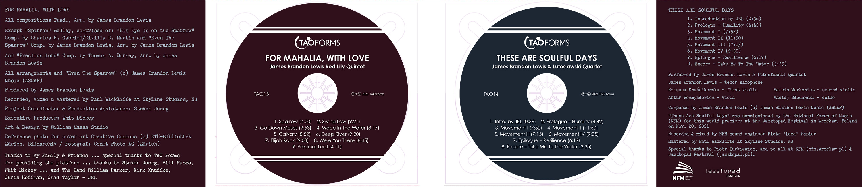 cd cover and inside panels for For Mahalia With Love by James Brandon Lewis Red Lily Quintet