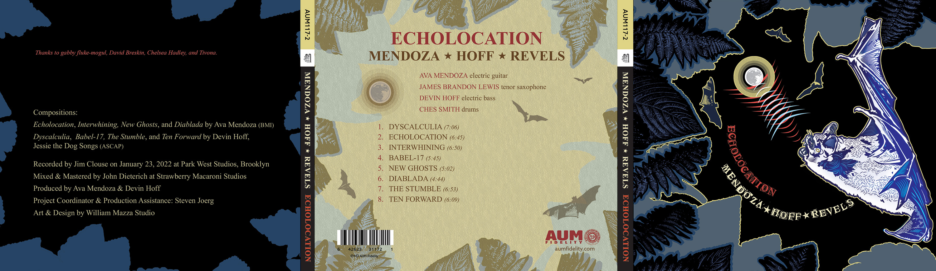 cd cover and outside panels for Echolocation by Mendoza Hoff Revels