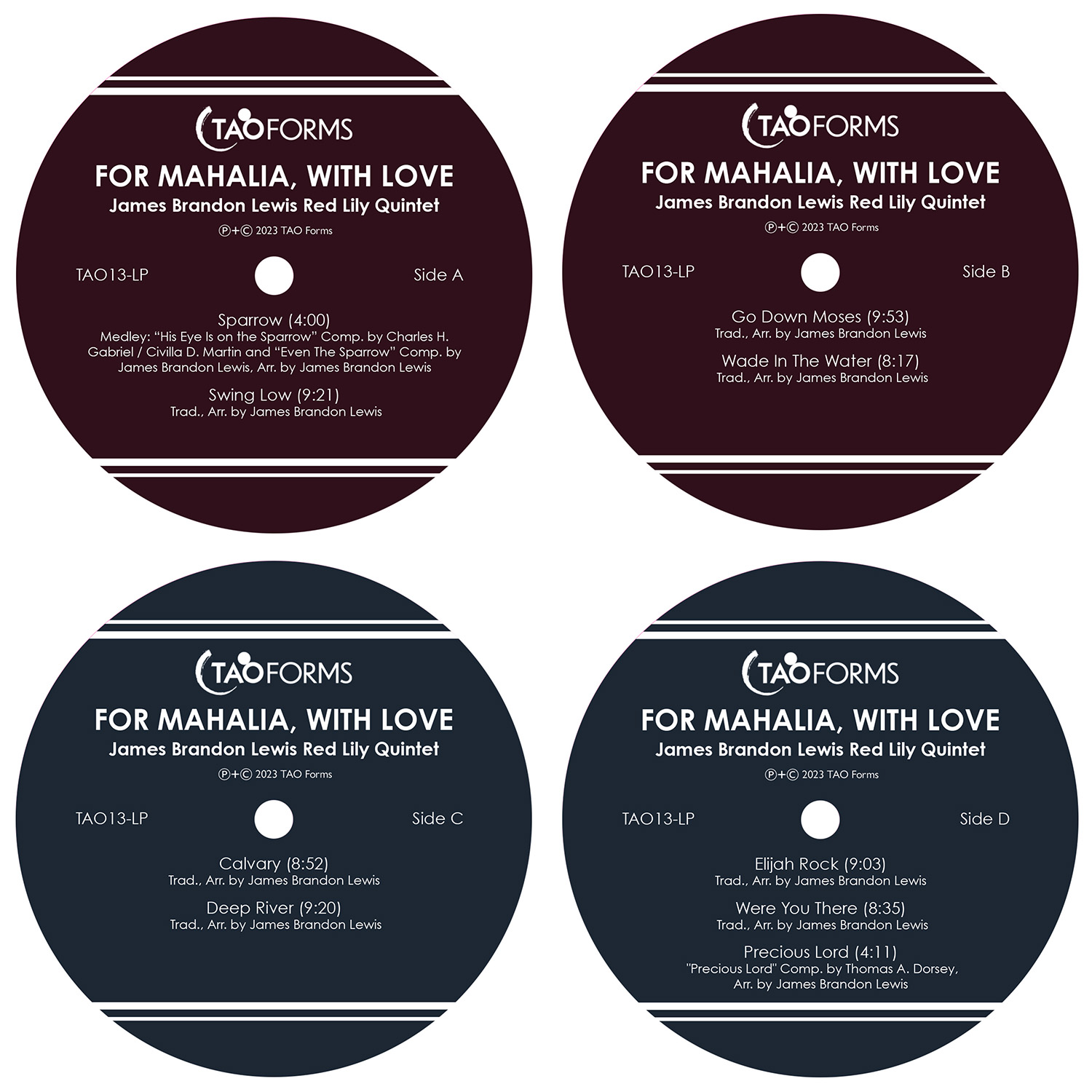 LP labels for For Mahalia With Love by James Brandon Lewis Red Lily Quintet