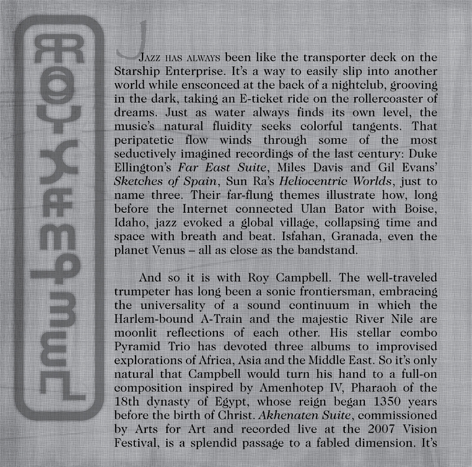 left interior panel of Roy Campbell Ensemble's cd Akhenaten Suite Live at Vision Festival 18