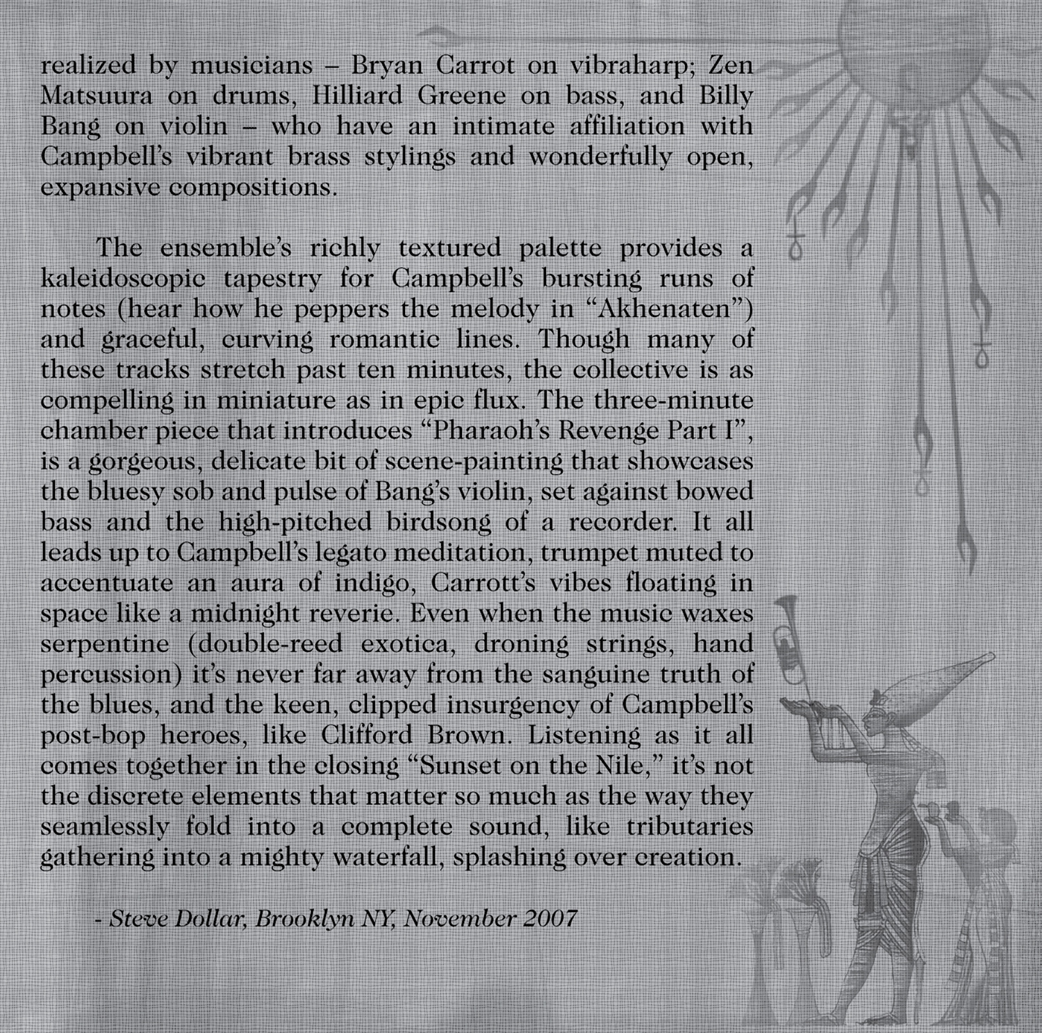 right interior panel of Roy Campbell Ensemble's cd Akhenaten Suite Live at Vision Festival 18