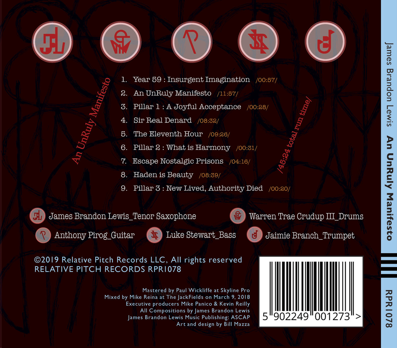 back panel and spine of the An UnRuly Manifesto cd by James Brandon Lewis
