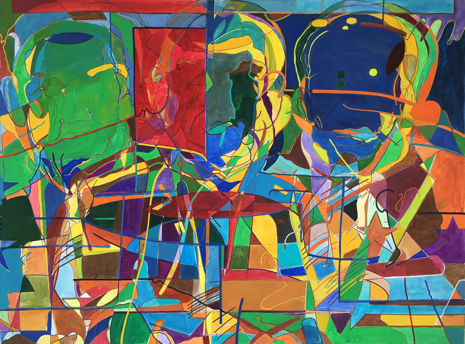 colorful abstract television landscape painting from live broadcast of second presidential debate between Barack Obama and John McCain in 2008